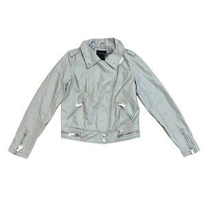 Therapy Junior's XL Gray Long sleeve collared vegan leather motorcycle jacket